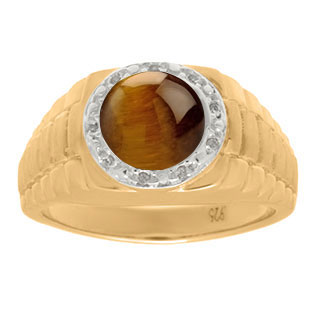 Men's Diamond and Tigers Eye Ring in Yellow Gold