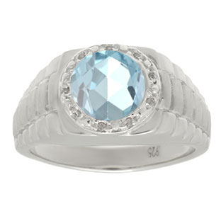 Men's Diamond and Aquamarine Ring in White Gold