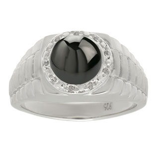 Men's Diamond and Black Star Sapphire Ring in White Gold
