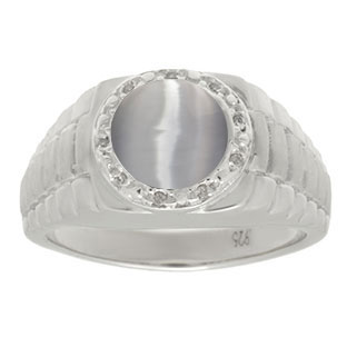 Men's Diamond and Cat's Eye Ring in White Gold