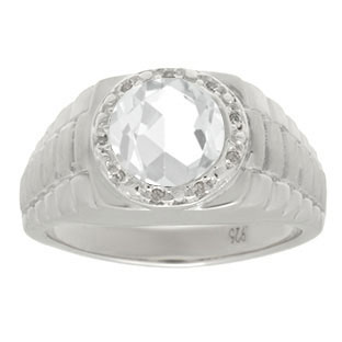 Men's Diamond and White Topaz Ring in White Gold