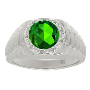 Men's Diamond and Emerald Ring in Sterling Silver