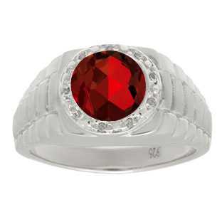 Men's Diamond and Garnet Ring in Sterling Silver