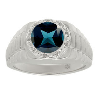 Men's Diamond and London Blue Topaz Ring in Sterling Silver