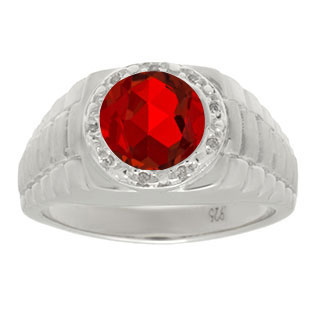 Men's Diamond and Ruby Ring in Sterling Silver