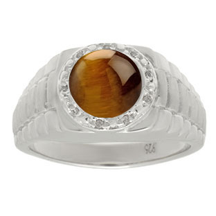 Men's Diamond and Tiger's Eye Ring in Sterling Silver