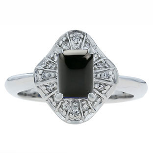 Black Onyx Gemstone Diamond Ballerina Ring In Sterling Silver