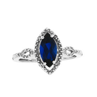 Sterling Silver Marquise Cut Sapphire September Gemstone Diamond Ring