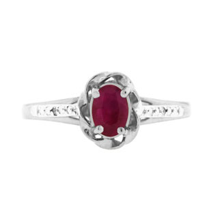 Sterling Silver Diamond Oval Ruby July Birthstone Ring