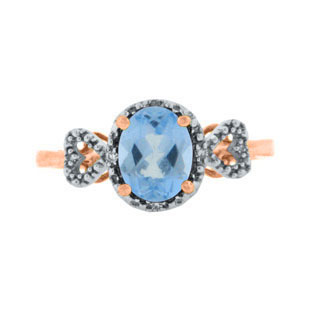 Diamond Oval Blue Topaz December Gemstone Rose Gold Ring