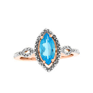 Diamond Marquise Cut Blue Topaz December Birthstone Rose Gold Ring