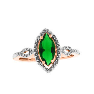 Diamond Marquise Cut Emerald May Birthstone Rose Gold Ring