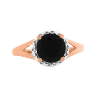 Rose Gold Round Cut Black Onyx Gemstone Diamond Ring