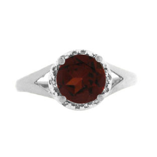 Sterling Silver Round Cut Garnet January Gemstone Diamond Ring