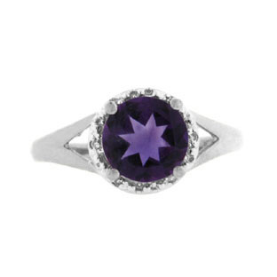 Sterling Silver Round Cut Amethyst February Gemstone Diamond Ring