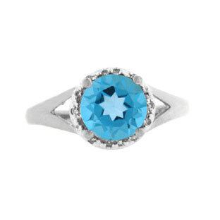 Sterling Silver Round Cut Blue Topaz December Gemstone Diamond Ring