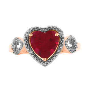 Diamond Red Ruby Gemstone Heart Shaped Rose Gold Ring