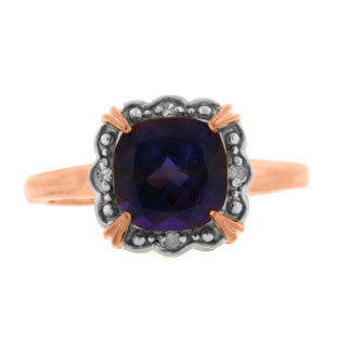 Diamond Cushion-Cut Amethsyt Gemstone Rose Gold Ring