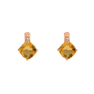 Rose Gold Diamond & Cushion Cut Citrine Gemstone Earrings