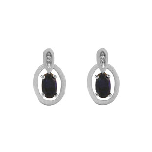 Sterling Silver Oval-Cut Sapphire and Diamond Earrings