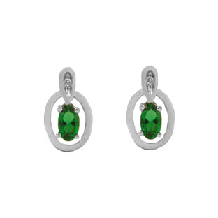 Sterling Silver Oval-Cut Emerald and Diamond Earrings
