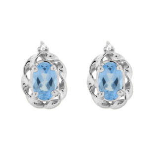 Sterling Silver Diamond Oval Blue Topaz December Birthstone Earrings