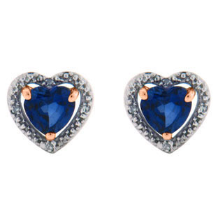 Diamond Sapphire Heart Shaped Stud Rose Gold Earrings