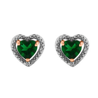 Diamond Emerald Heart Shaped Stud Rose Gold Earrings