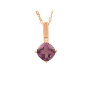 Rose Gold Amethyst Gemstone Cushion-Cut Diamond Pendant