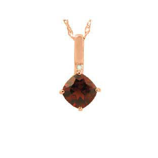 Rose Gold Garnet Gemstone Cushion-Cut Diamond Pendant