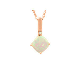 Rose Gold Opal Gemstone Cushion-Cut Diamond Pendant