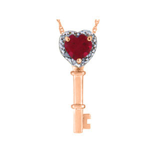 Diamond Red Ruby Heart Shaped Rose Gold Key Pendant