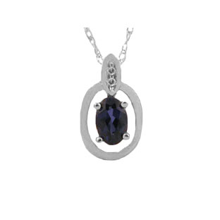 White Gold Oval-Cut Sapphire and Diamond Pendant