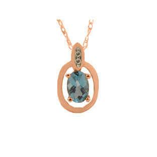 Rose Gold Oval-Cut Blue Topaz and Diamond Pendant