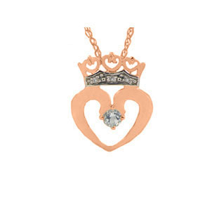 Aquamarine and Crown Diamond Heart Pendant in Rose Gold
