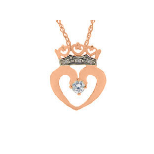White Topaz and Crown Diamond Heart Pendant in Rose Gold