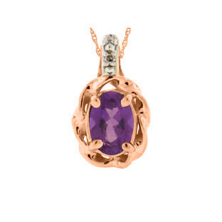 Diamond Oval Amethyst February Birthstone Rose Gold Pendant