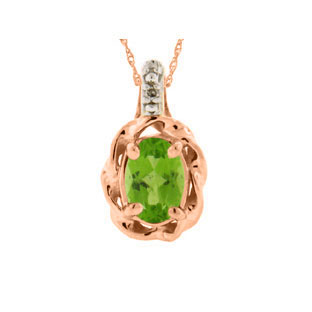 Diamond Oval Peridot August Birthstone Rose Gold Pendant