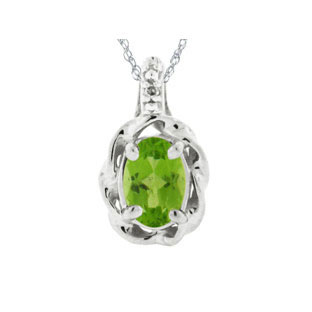 Diamond Oval Peridot August Birthstone Silver Pendant