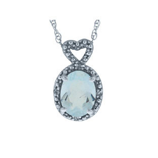 Diamond Oval Aquamarine March Gemstone Sterling Silver Pendant