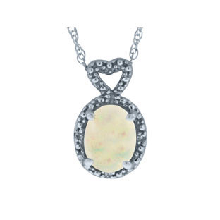Diamond Oval Opal October Gemstone Sterling Silver Pendant