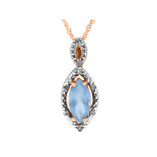 Rose Gold Marquise Cut Aquamarine March Gemstone Diamond Pendant