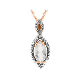 Rose Gold Marquise Cut White Topaz April Gemstone Diamond Pendant