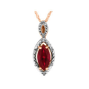 Rose Gold Marquise Cut Ruby July Gemstone Diamond Pendant
