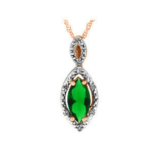 Rose Gold Marquise Cut Emerald May Gemstone Diamond Pendant