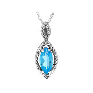 Sterling Silver Marquise Cut Blue Topaz December Gemstone Diamond Pendant