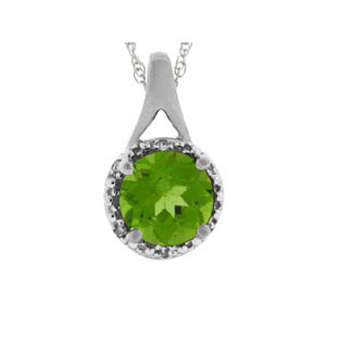 Diamond Round Cut Peridot Birthstone Sterling Silver Pendant