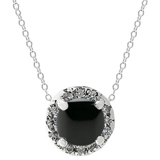 Black Onyx Gemstone Diamond Halo Pendant In Sterling Silver