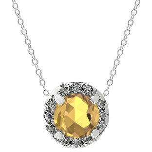 Citrine Gemstone Diamond Halo Pendant In Sterling Silver