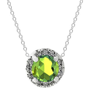 Peridot Gemstone Diamond Halo Pendant In Sterling Silver